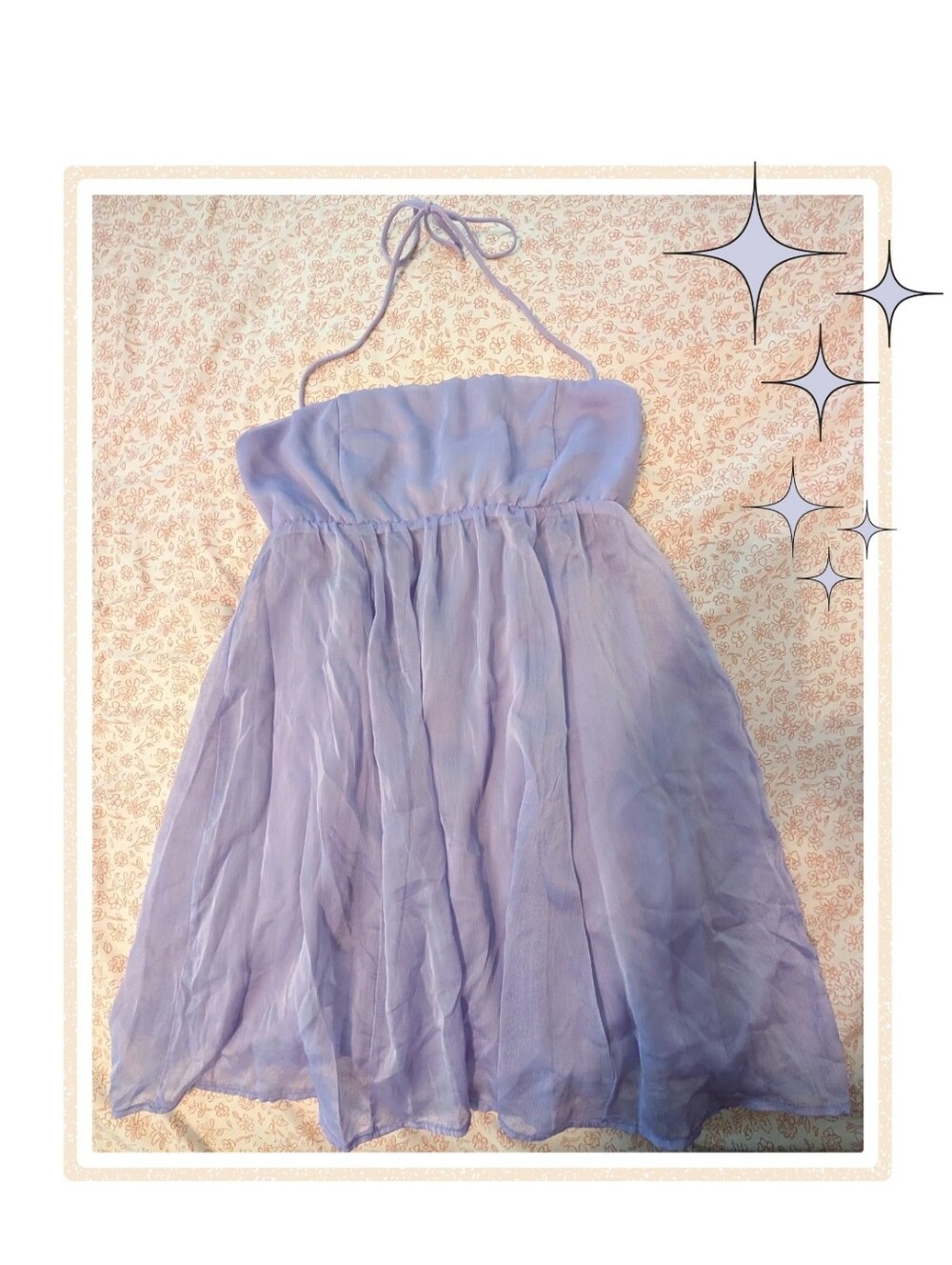 Lavender Formal Mini Dress With Sheer Overlay, Halter Or Back Tie, Size medium